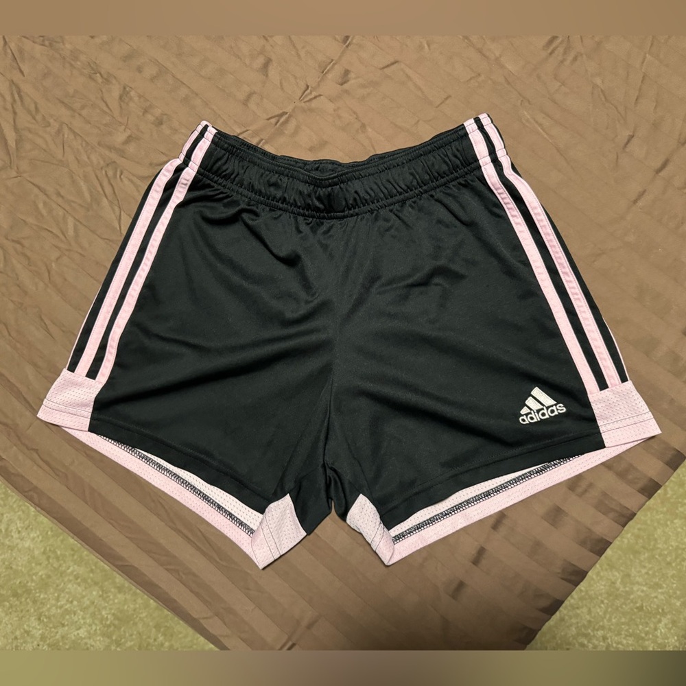 Adidas Black Shorts with Pink Stripes